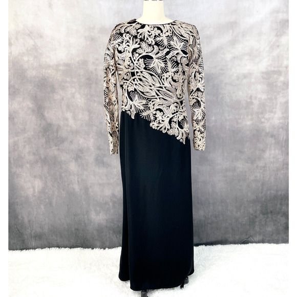 Tadashi Shoji Amal Crepe Gown Womens 14 Sequin Asymmetric Glam‎ Special Occasion - Picture 1 of 8